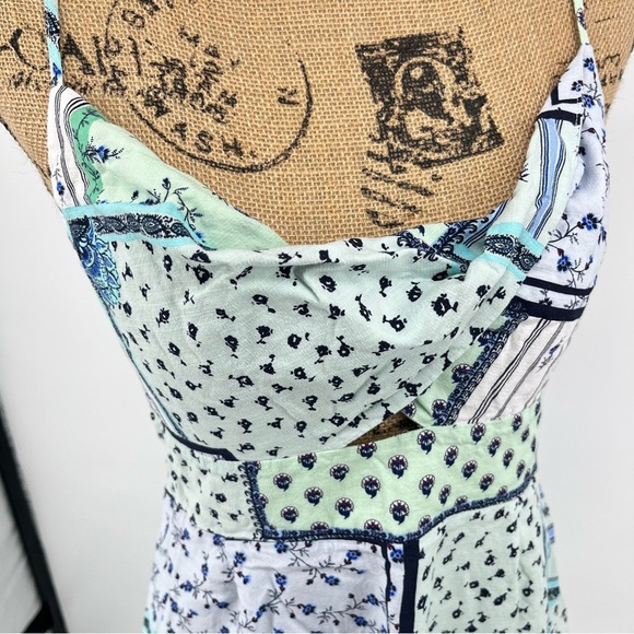 LOFT PETITE Patchwork Spaghetti Strap Twist Cutout Cami Dress Short Mini Sz 10 - Picture 7 of 13